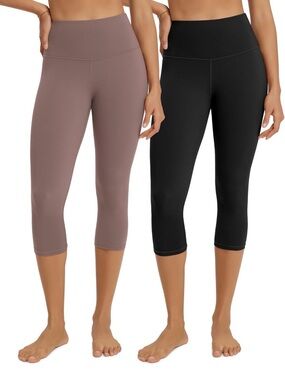 ODODOS High-Waist Capri Yoga Leggings - Black & Mauve